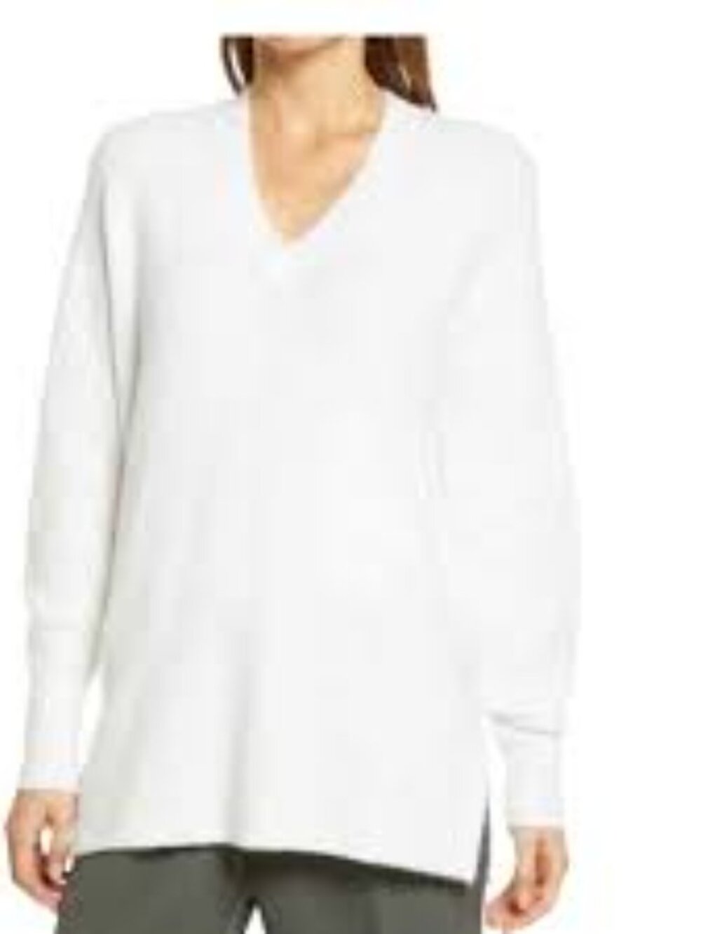 Halogen Nordstrom Ribbed Knit Cozy V Neck Tunic Sweater